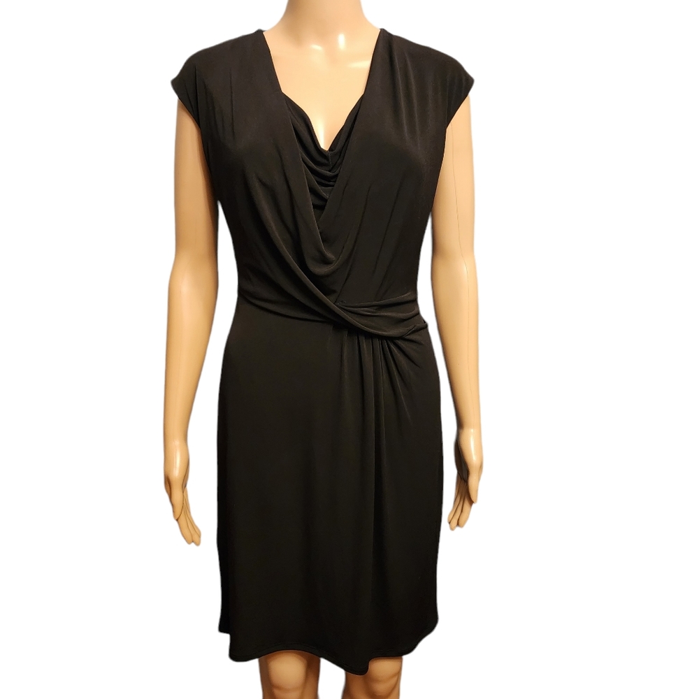 Black Stretchy Sleeveless Faux Wrap Drapped Neckline Dress Loose Fit Size 4